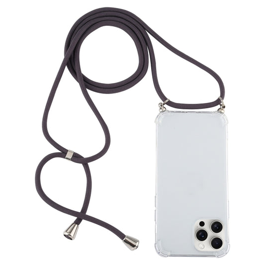 For iPhone 16 Pro Four-Corner Shockproof Transparent TPU Case with Lanyard(Dark Grey) by buy2fix