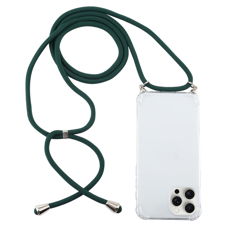 For iPhone 16 Pro Four-Corner Shockproof Transparent TPU Case with Lanyard(Dark Green) by buy2fix