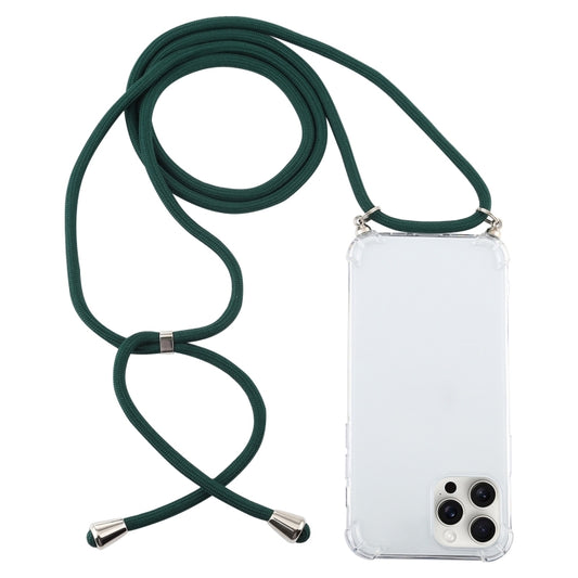 For iPhone 16 Pro Four-Corner Shockproof Transparent TPU Case with Lanyard(Dark Green) by buy2fix