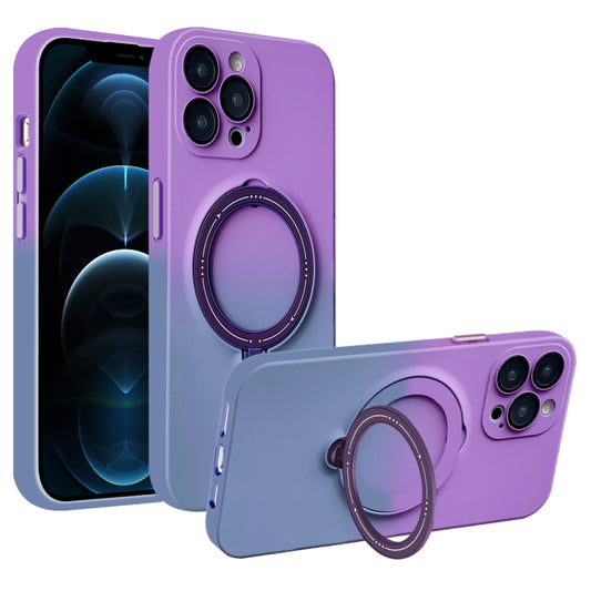 For iPhone 12 Pro Max Gradient TPU MagSafe Holder Phone Case(Deep Purple Gray) by buy2fix