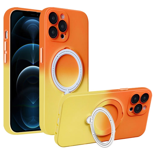 For iPhone 12 Pro Gradient TPU MagSafe Holder Phone Case(Orange Yellow) by buy2fix