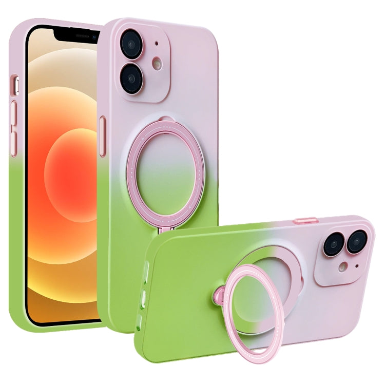 For iPhone 12 Gradient TPU MagSafe Holder Phone Case(Pink Green) by buy2fix