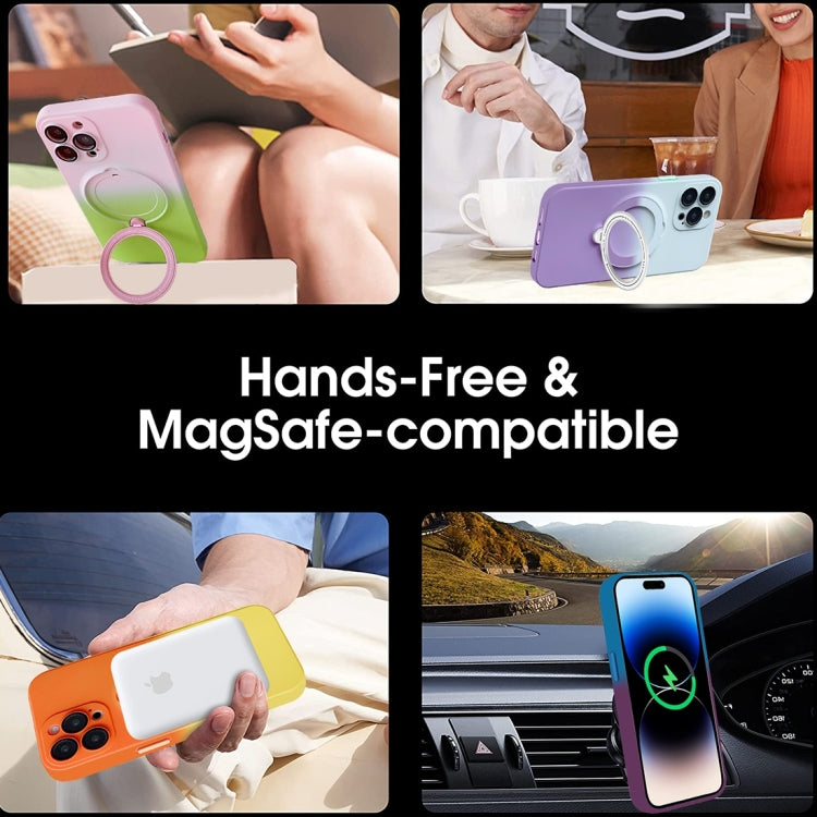 For iPhone 12 Gradient TPU MagSafe Holder Phone Case(Pink Green) by buy2fix