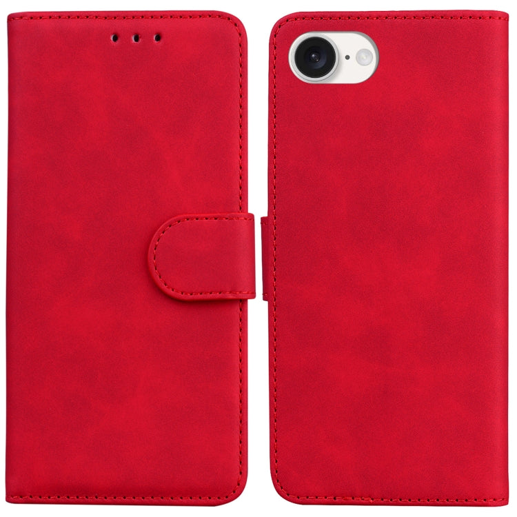 For iPhone 16e Skin Feel Pure Color Flip Leather Phone Case(Red) by buy2fix