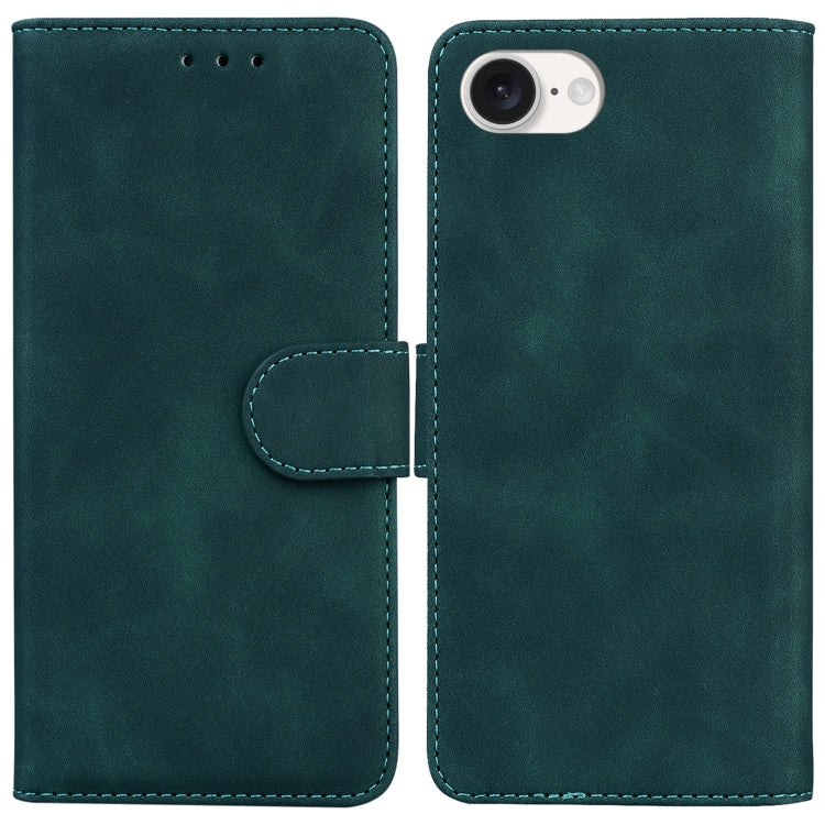 For iPhone 16e Skin Feel Pure Color Flip Leather Phone Case(Green) by buy2fix
