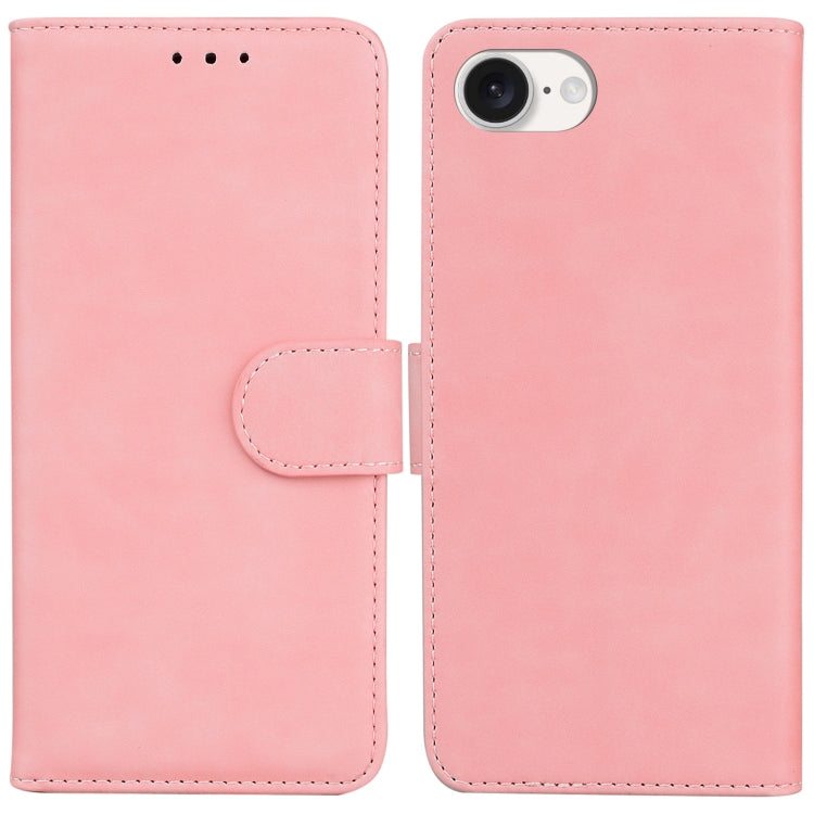 For iPhone 16e Skin Feel Pure Color Flip Leather Phone Case(Pink) by buy2fix