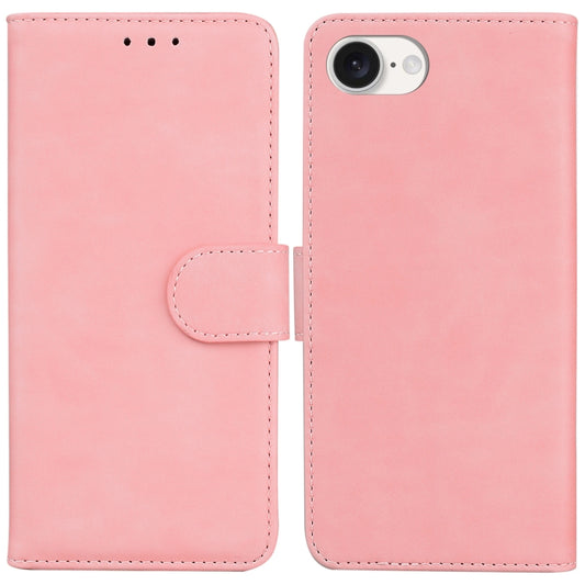 For iPhone 16e Skin Feel Pure Color Flip Leather Phone Case(Pink) by buy2fix