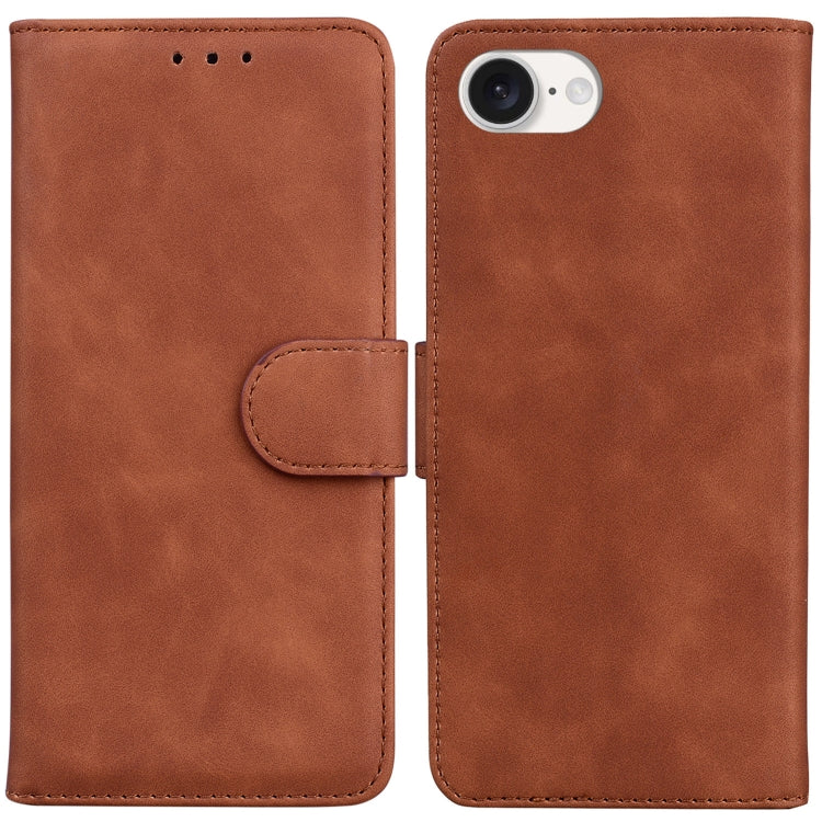 For iPhone 16e Skin Feel Pure Color Flip Leather Phone Case(Brown) by buy2fix