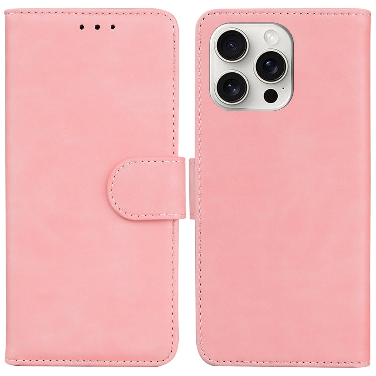 For iPhone 16 Pro Max Skin Feel Pure Color Flip Leather Phone Case(Pink) by buy2fix