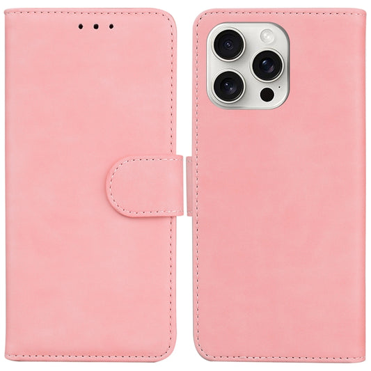 For iPhone 16 Pro Max Skin Feel Pure Color Flip Leather Phone Case(Pink) by buy2fix