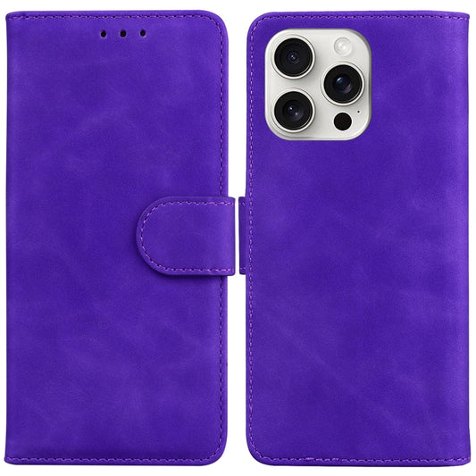 For iPhone 16 Pro Skin Feel Pure Color Flip Leather Phone Case(Purple) by buy2fix