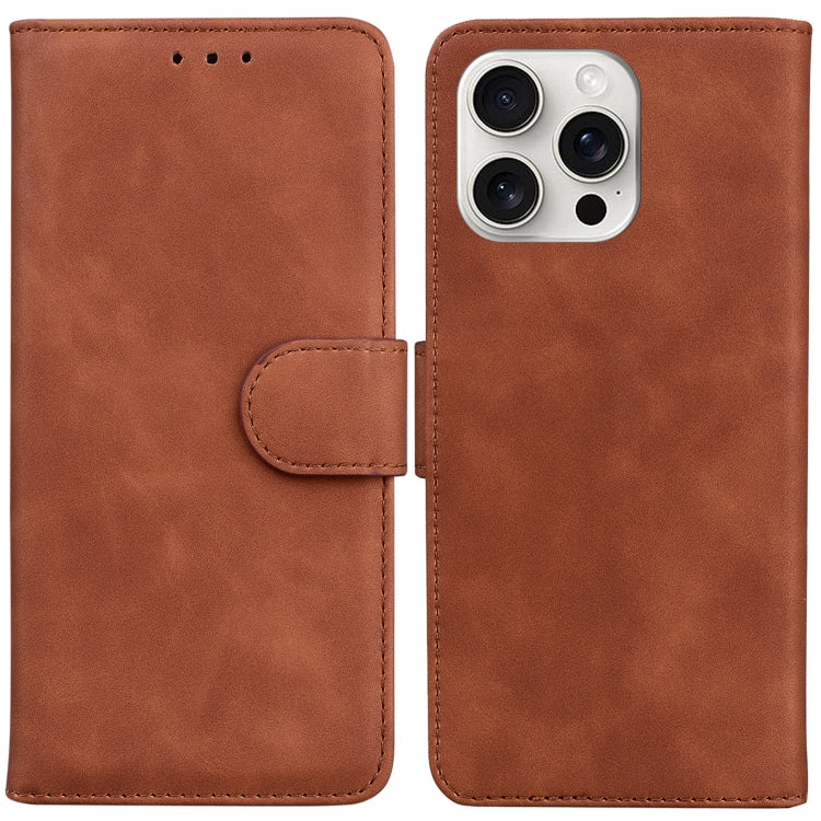 For iPhone 16 Pro Skin Feel Pure Color Flip Leather Phone Case(Brown) by buy2fix