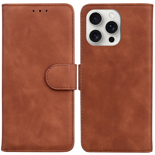 For iPhone 16 Pro Skin Feel Pure Color Flip Leather Phone Case(Brown) by buy2fix