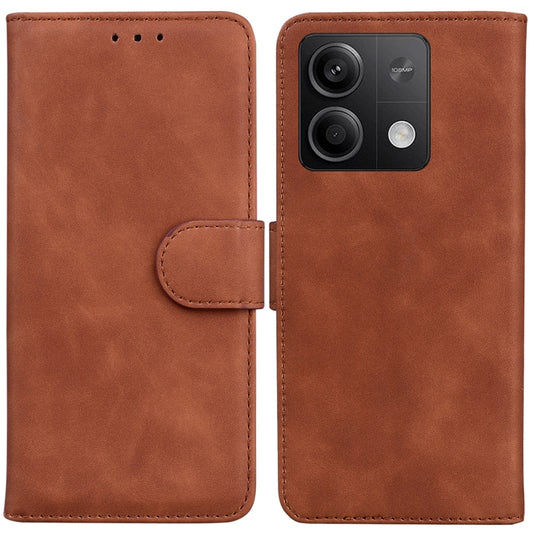 For Xiaomi Redmi Note 13 5G Skin Feel Pure Color Flip Leather Phone Case(Brown) - Xiaomi Cases by buy2fix | Online Shopping UK | buy2fix