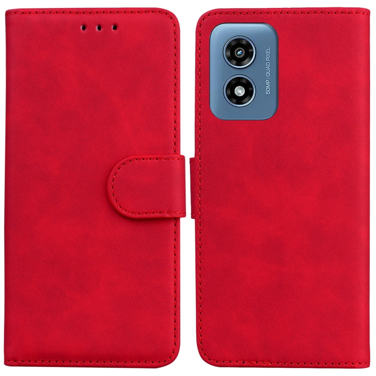For Motorola Moto G Play 4G 2024 Skin Feel Pure Color Flip Leather Phone Case(Red) by buy2fix