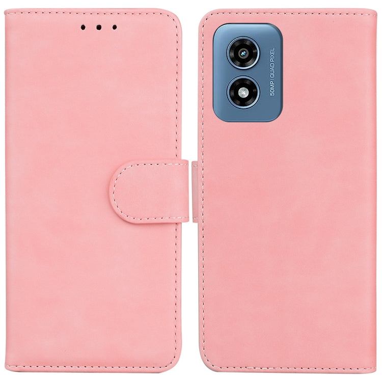 For Motorola Moto G Play 4G 2024 Skin Feel Pure Color Flip Leather Phone Case(Pink) by buy2fix