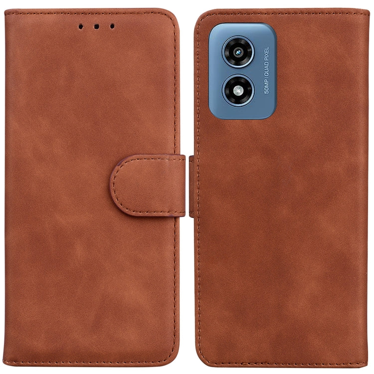 For Motorola Moto G Play 4G 2024 Skin Feel Pure Color Flip Leather Phone Case(Brown) by buy2fix