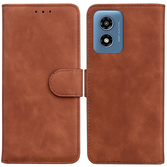 For Motorola Moto G Play 4G 2024 Skin Feel Pure Color Flip Leather Phone Case(Brown) by buy2fix