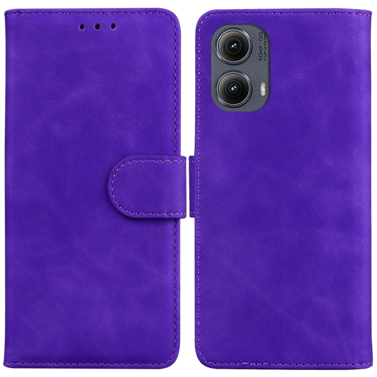 For Motorola Edge 2024 Skin Feel Pure Color Flip Leather Phone Case(Purple) by buy2fix