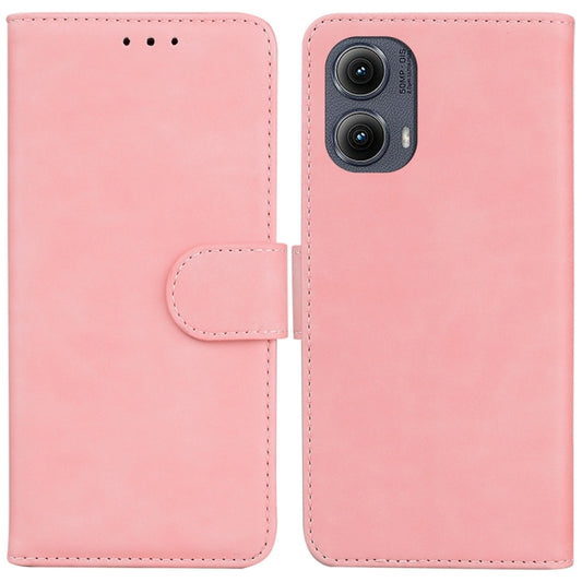 For Motorola Edge 2024 Skin Feel Pure Color Flip Leather Phone Case(Pink) by buy2fix
