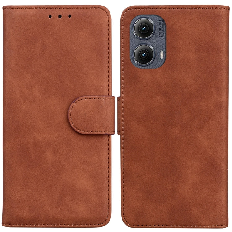 For Motorola Edge 2024 Skin Feel Pure Color Flip Leather Phone Case(Brown) by buy2fix