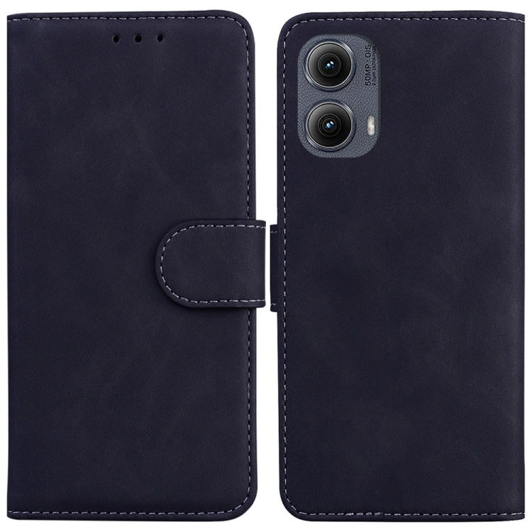 For Motorola Edge 2024 Skin Feel Pure Color Flip Leather Phone Case(Black) by buy2fix