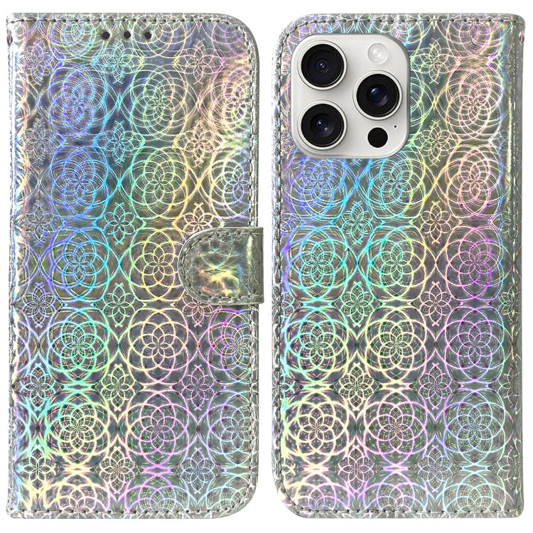 For iPhone 16 Pro Max Colorful Magnetic Buckle Leather Phone Case(Silver) by buy2fix