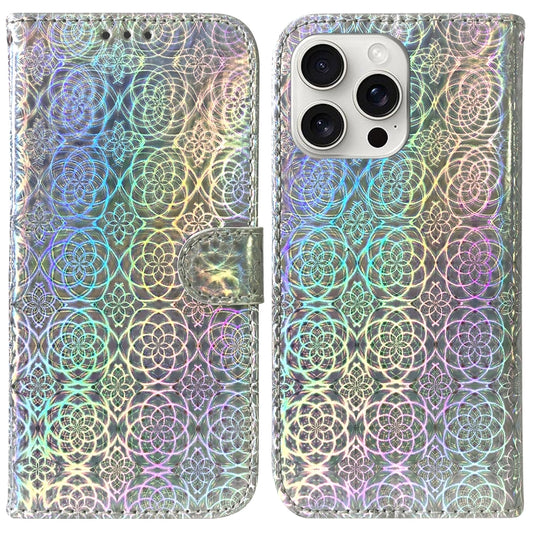 For iPhone 16 Pro Max Colorful Magnetic Buckle Leather Phone Case(Silver) by buy2fix