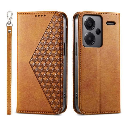 For Xiaomi Redmi Note 13 Pro+ Cubic Grid Calf Texture Magnetic Leather Phone Case(Yellow) - Xiaomi Cases by buy2fix | Online Shopping UK | buy2fix