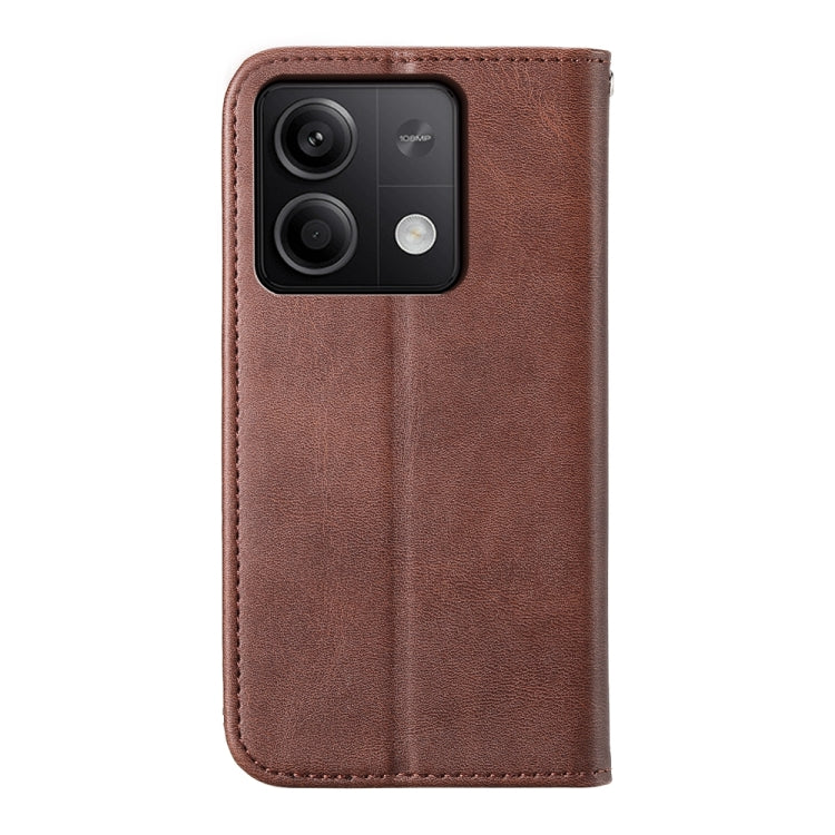 For Xiaomi Redmi Note 13 5G Cubic Grid Calf Texture Magnetic Leather Phone Case(Brown) - Xiaomi Cases by buy2fix | Online Shopping UK | buy2fix