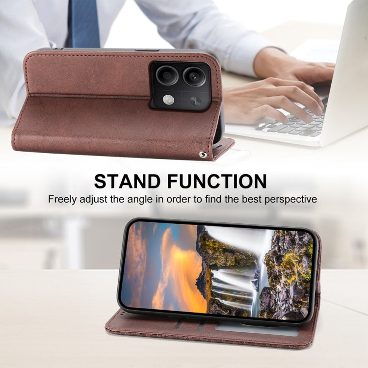 For Xiaomi Redmi Note 13 5G Cubic Grid Calf Texture Magnetic Leather Phone Case(Brown) - Xiaomi Cases by buy2fix | Online Shopping UK | buy2fix