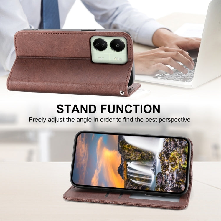 For Xiaomi Redmi 13C Cubic Grid Calf Texture Magnetic Leather Phone Case(Brown) by buy2fix