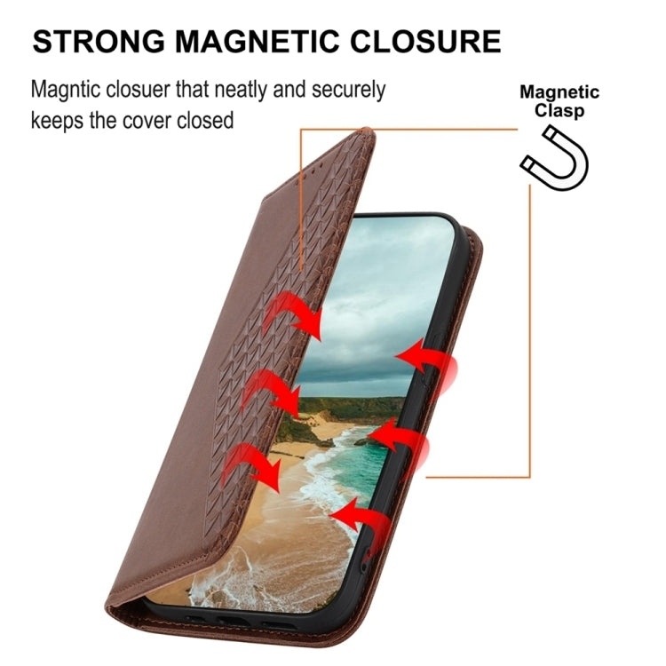 For Xiaomi Redmi 13C Cubic Grid Calf Texture Magnetic Leather Phone Case(Brown) by buy2fix