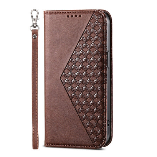 For Xiaomi 14 Ultra Cubic Grid Calf Texture Magnetic Leather Phone Case(Brown) - Xiaomi 14 Ultra Cases by buy2fix | Online Shopping UK | buy2fix