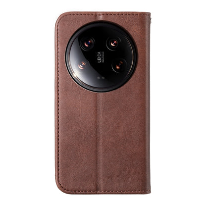 For Xiaomi 14 Ultra Cubic Grid Calf Texture Magnetic Leather Phone Case(Brown) - Xiaomi 14 Ultra Cases by buy2fix | Online Shopping UK | buy2fix