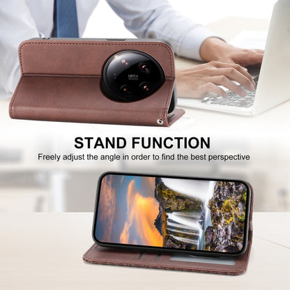 For Xiaomi 14 Ultra Cubic Grid Calf Texture Magnetic Leather Phone Case(Brown) - Xiaomi 14 Ultra Cases by buy2fix | Online Shopping UK | buy2fix
