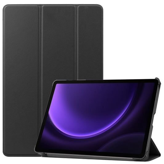 For Samsung Galaxy Tab S9 FE / S10 FE Custer Pure Color 3-Fold Holder Smart Leather Tablet Case(Black) - Galaxy Tab S9 FE by buy2fix | Online Shopping UK | buy2fix