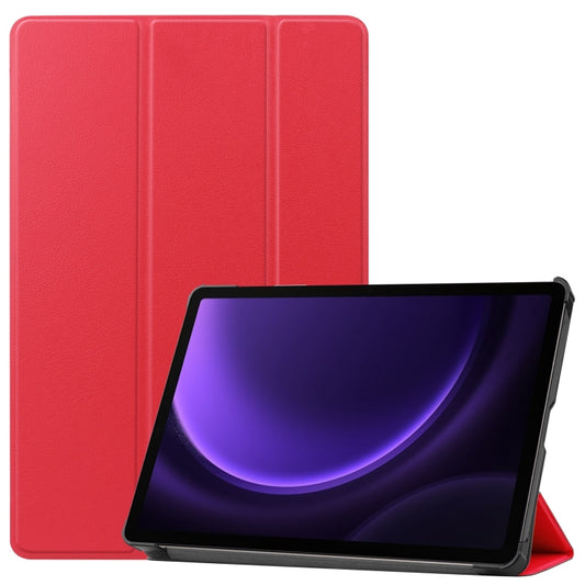 For Samsung Galaxy Tab S9 FE / S10 FE Custer Pure Color 3-Fold Holder Smart Leather Tablet Case(Red) - Galaxy Tab S9 FE by buy2fix | Online Shopping UK | buy2fix
