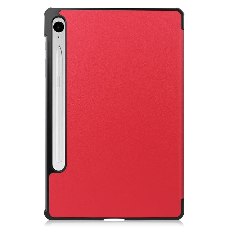 For Samsung Galaxy Tab S9 FE / S10 FE Custer Pure Color 3-Fold Holder Smart Leather Tablet Case(Red) - Galaxy Tab S9 FE by buy2fix | Online Shopping UK | buy2fix