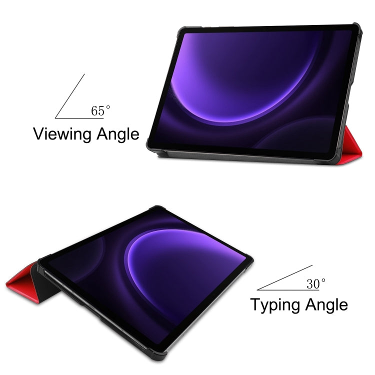 For Samsung Galaxy Tab S9 FE / S10 FE Custer Pure Color 3-Fold Holder Smart Leather Tablet Case(Red) - Galaxy Tab S9 FE by buy2fix | Online Shopping UK | buy2fix
