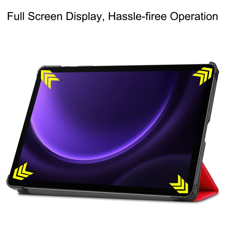 For Samsung Galaxy Tab S9 FE / S10 FE Custer Pure Color 3-Fold Holder Smart Leather Tablet Case(Red) - Galaxy Tab S9 FE by buy2fix | Online Shopping UK | buy2fix