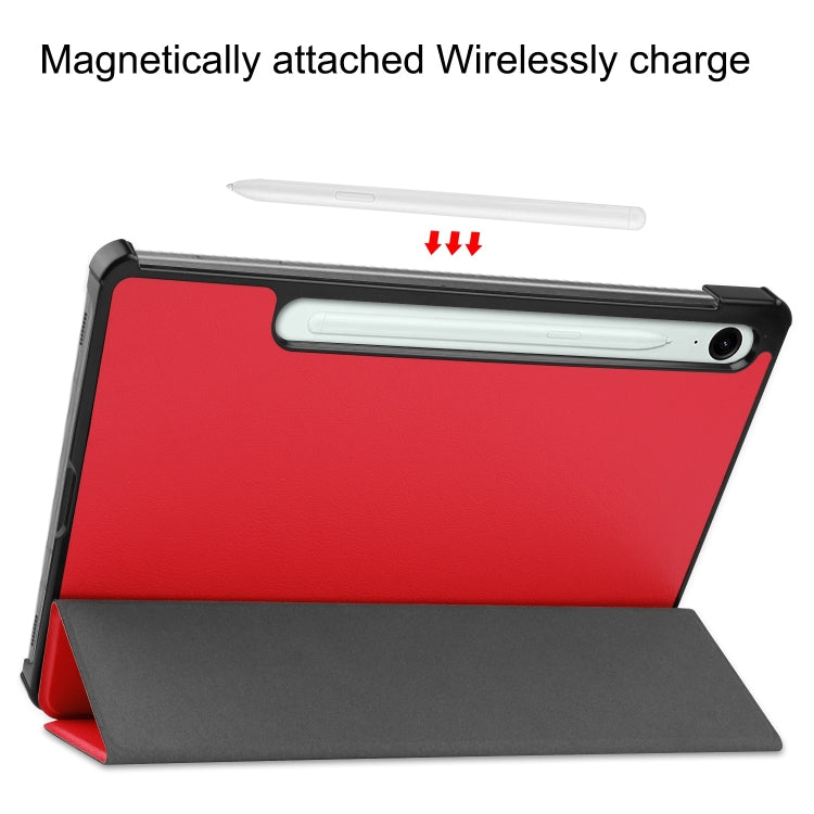For Samsung Galaxy Tab S9 FE / S10 FE Custer Pure Color 3-Fold Holder Smart Leather Tablet Case(Red) - Galaxy Tab S9 FE by buy2fix | Online Shopping UK | buy2fix