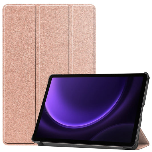 For Samsung Galaxy Tab S9 FE / S10 FE Custer Pure Color 3-Fold Holder Smart Leather Tablet Case(Rose Gold) - Galaxy Tab S9 FE by buy2fix | Online Shopping UK | buy2fix