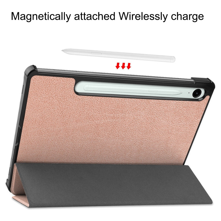 For Samsung Galaxy Tab S9 FE / S10 FE Custer Pure Color 3-Fold Holder Smart Leather Tablet Case(Rose Gold) - Galaxy Tab S9 FE by buy2fix | Online Shopping UK | buy2fix