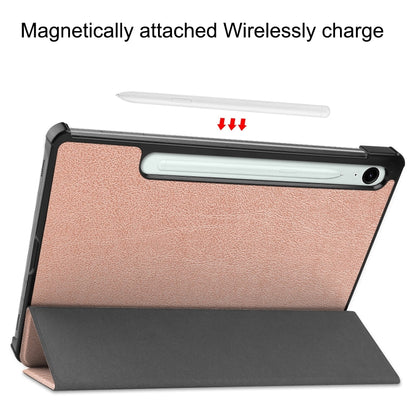 For Samsung Galaxy Tab S9 FE / S10 FE Custer Pure Color 3-Fold Holder Smart Leather Tablet Case(Rose Gold) - Galaxy Tab S9 FE by buy2fix | Online Shopping UK | buy2fix