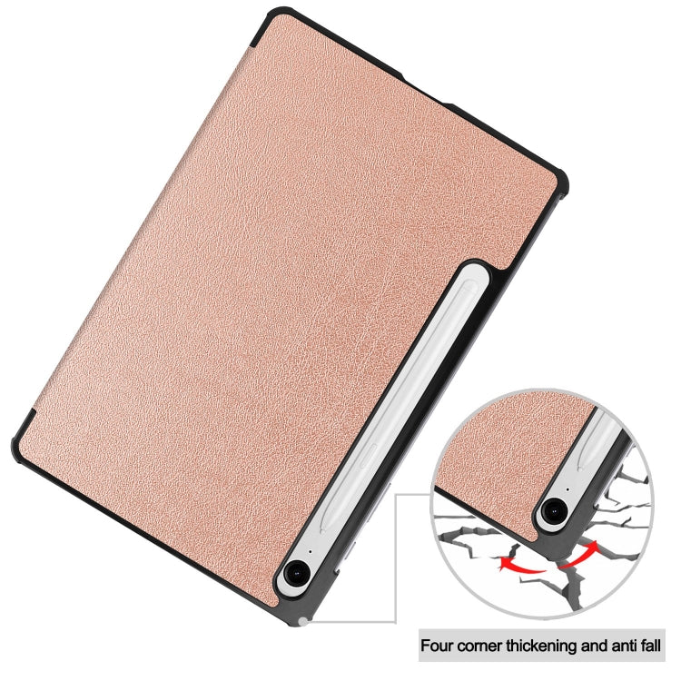 For Samsung Galaxy Tab S9 FE / S10 FE Custer Pure Color 3-Fold Holder Smart Leather Tablet Case(Rose Gold) - Galaxy Tab S9 FE by buy2fix | Online Shopping UK | buy2fix