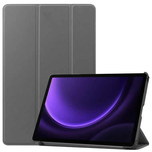 For Samsung Galaxy Tab S9 FE / S10 FE Custer Pure Color 3-Fold Holder Smart Leather Tablet Case(Grey) - Galaxy Tab S9 FE by buy2fix | Online Shopping UK | buy2fix