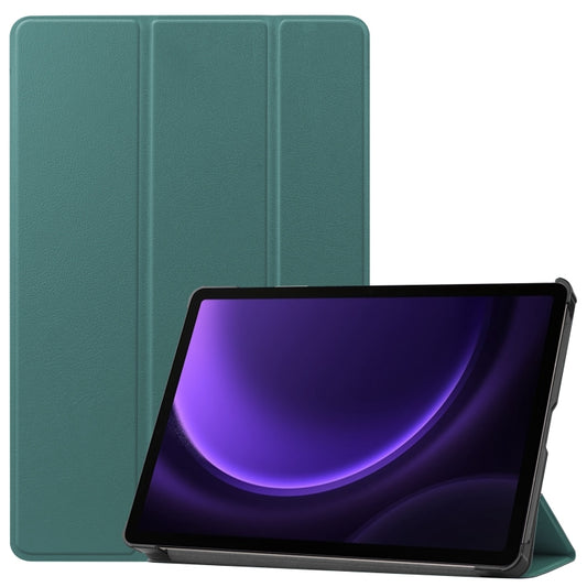 For Samsung Galaxy Tab S9 FE / S10 FE Custer Pure Color 3-Fold Holder Smart Leather Tablet Case(Dark Green) - Galaxy Tab S9 FE by buy2fix | Online Shopping UK | buy2fix