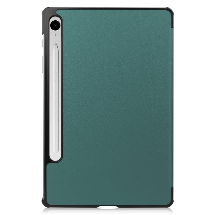For Samsung Galaxy Tab S9 FE / S10 FE Custer Pure Color 3-Fold Holder Smart Leather Tablet Case(Dark Green) - Galaxy Tab S9 FE by buy2fix | Online Shopping UK | buy2fix