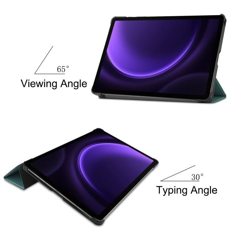 For Samsung Galaxy Tab S9 FE / S10 FE Custer Pure Color 3-Fold Holder Smart Leather Tablet Case(Dark Green) - Galaxy Tab S9 FE by buy2fix | Online Shopping UK | buy2fix